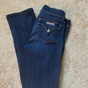 Hudson jeans. Has some stretch, very comfortable.